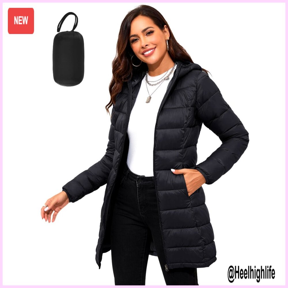 Packable Hooded Puffer Jacket, Lightweight Quilted, Water-Repellent, Mid-Length